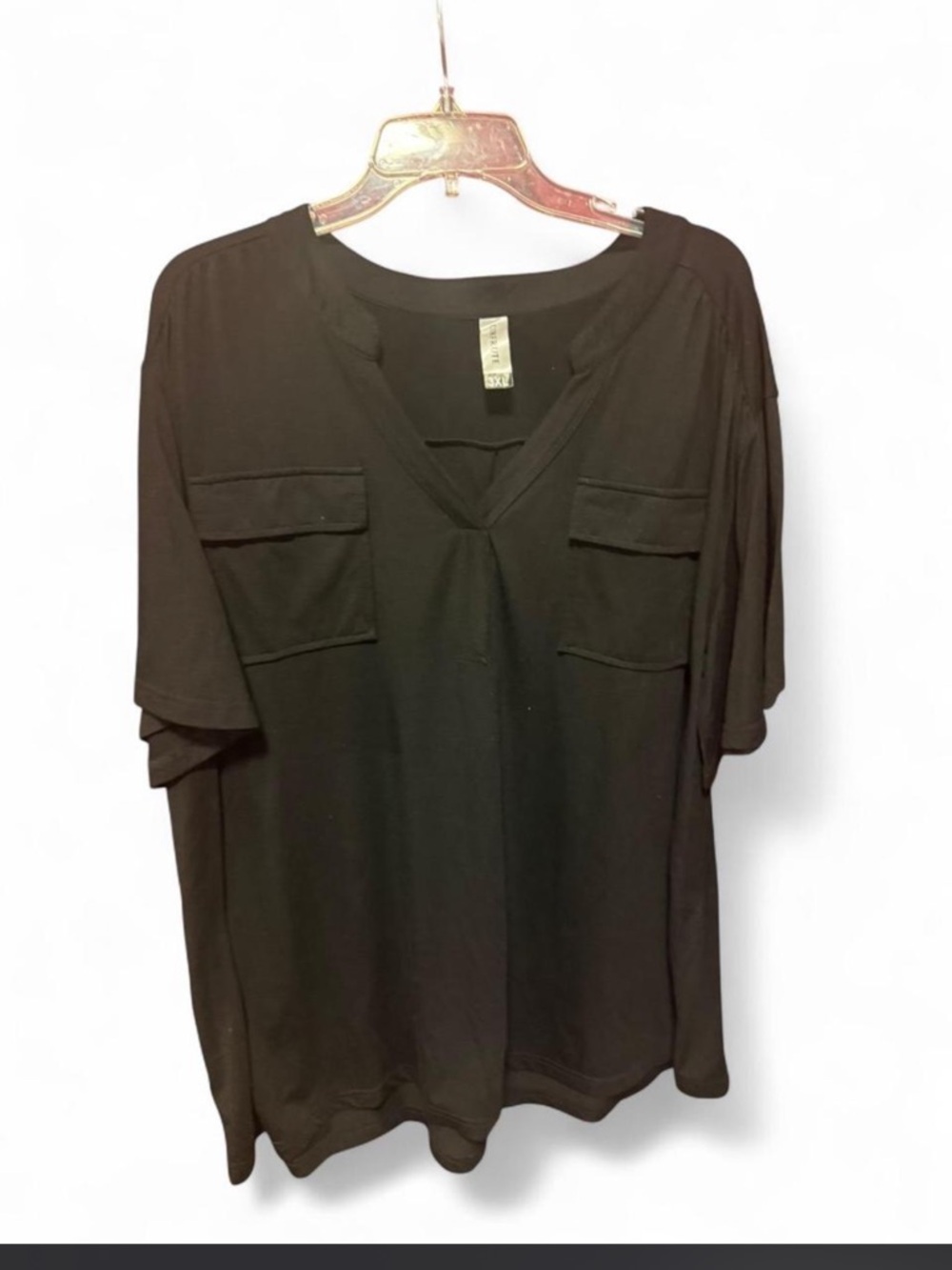 Corfrute Women's Plus Size V-Neck Tunic Blouse in black  3xl